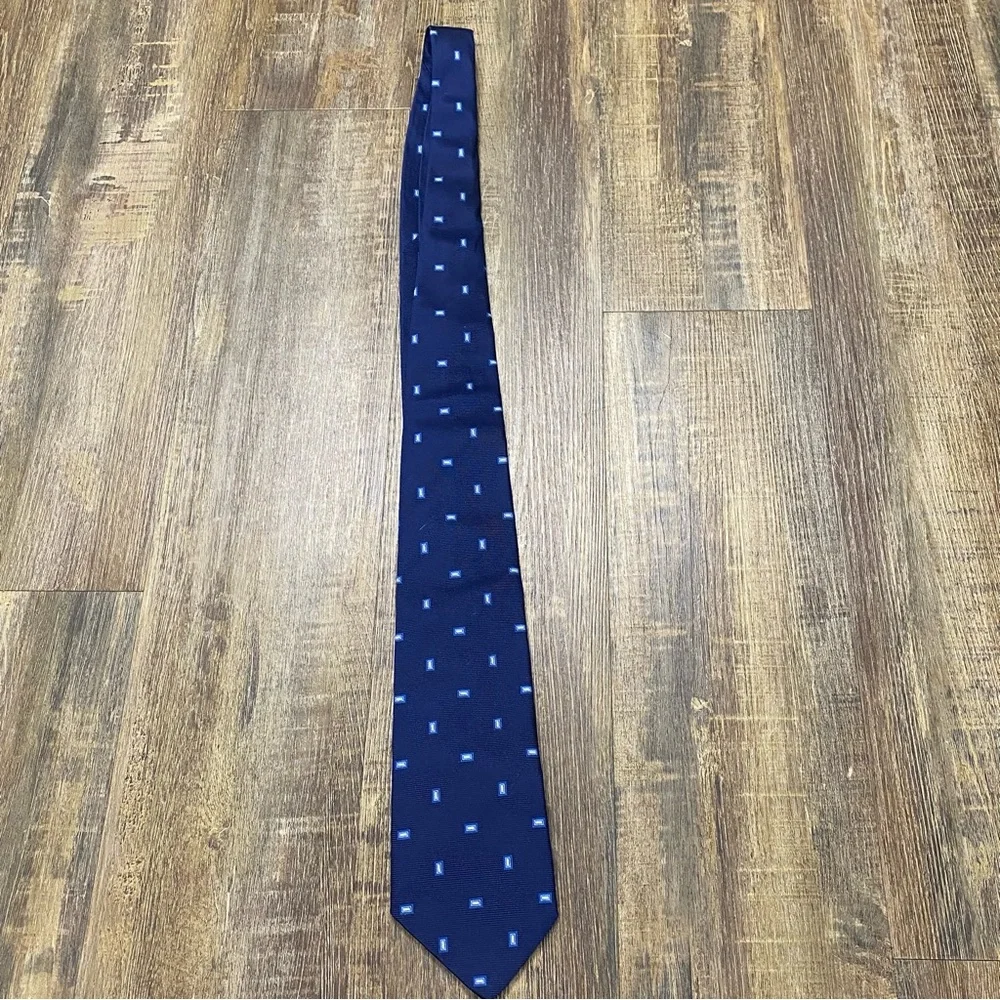 Brooks Brothers Navy Blue Patterned‎ Embroidered Men's Silk Tie Vintage 90’s